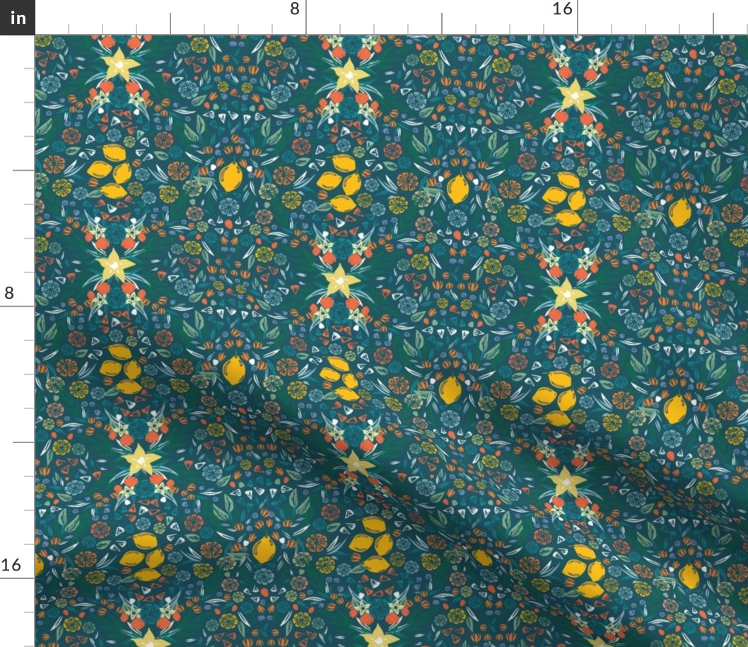 Citrus lemon print in Teal