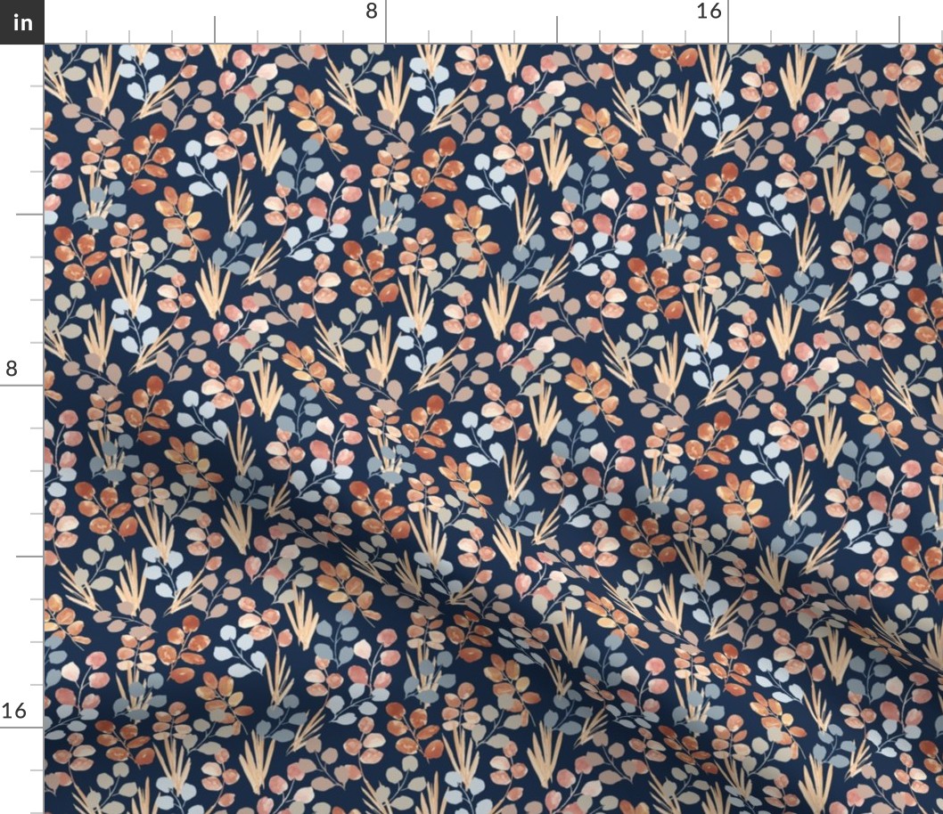 Autumn Grasses - Navy 6" repeat