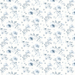 Deep blue watercolor floral monochrome - small scale