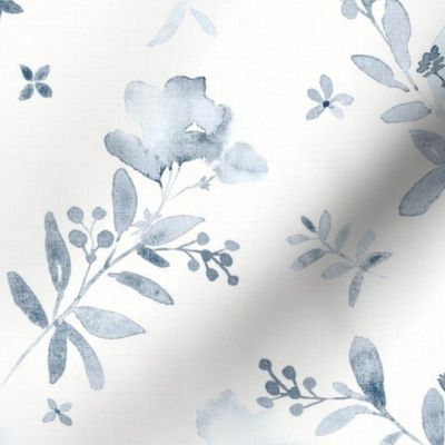 Deep blue watercolor floral monochrome - medium scale