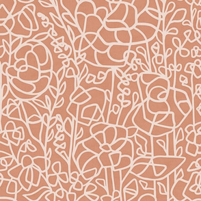 Lineart flowers light copper brown large scale