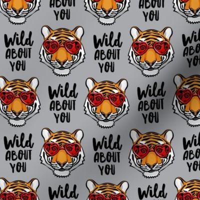 Wild about you - Tigers with heart glasses - grey - valentines day - LAD20