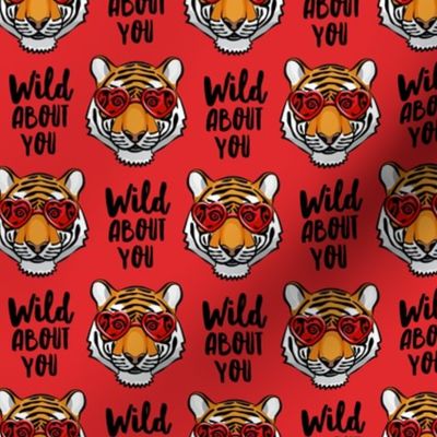 Wild about you - Tigers with heart glasses - red - valentines day - LAD20