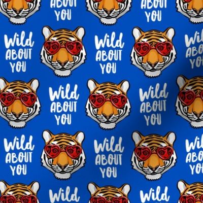 Wild about you - Tigers with heart glasses - blue - valentines day - LAD20