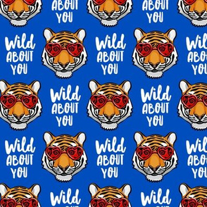 Wild about you - Tigers with heart glasses - blue - valentines day - LAD20