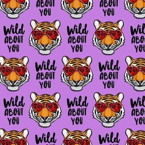 Wild about you - Tigers with heart glasses - purple - valentines day - LAD20