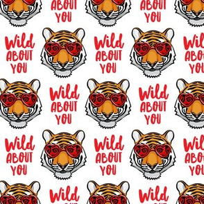 Wild about you - Tigers with heart glasses - white - valentines day - LAD20