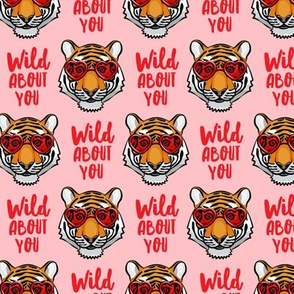 Wild about you - Tigers with heart glasses - pink - valentines day - LAD20