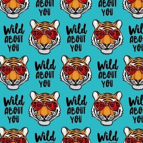 Wild about you - Tigers with heart glasses - teal - valentines day - LAD20