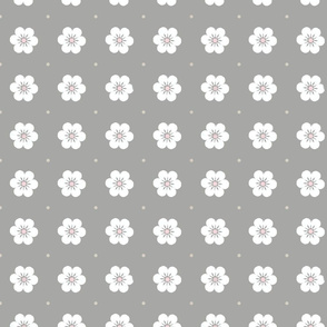 Flowers Path – White Flowers/Tan Dots on Gray