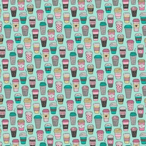 Coffee Latte Geometric Patterned Black & White Pink Mint Yellow on Mint Green Tiny Small 0,75 inch