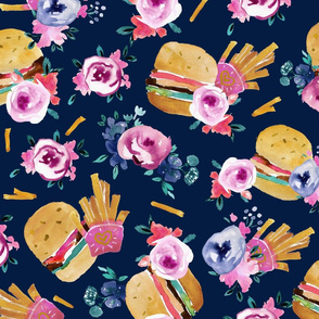 burgers and flowers navy - L