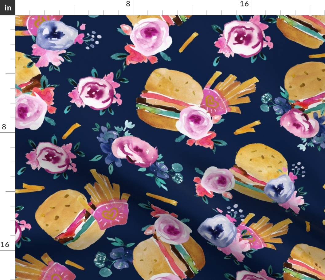 burgers and flowers navy - L