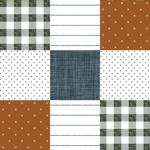 3x3 patchwork lovey: rust, slate, olive