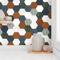 6" hexagon wholecloth: rust, slate, olive