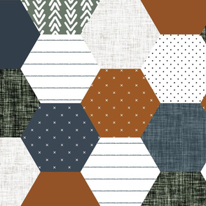 6" hexagon wholecloth: rust, slate, olive