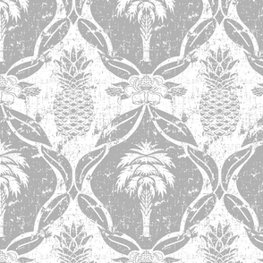 Palmetto and Pineapple Damask in Grey