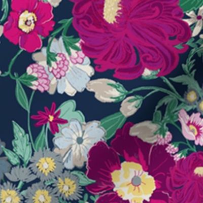 Large Navy Berry Floral