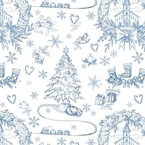 Christmas Day Toile - blue and white // small