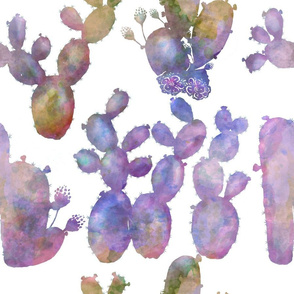 Prickly Pear Rumba – Purple Watercolor Cacti on White 