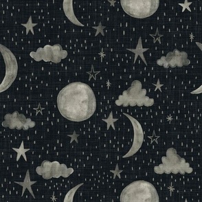 Moonlight night - watercolor - noir