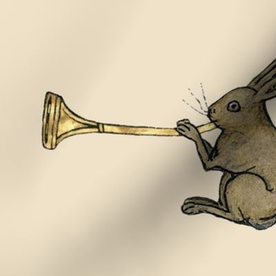 Large Medieval Illuminated Manuscript Trumpeting Rabbit