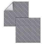 "Core" Small geometric, dark gray polkadots on white.