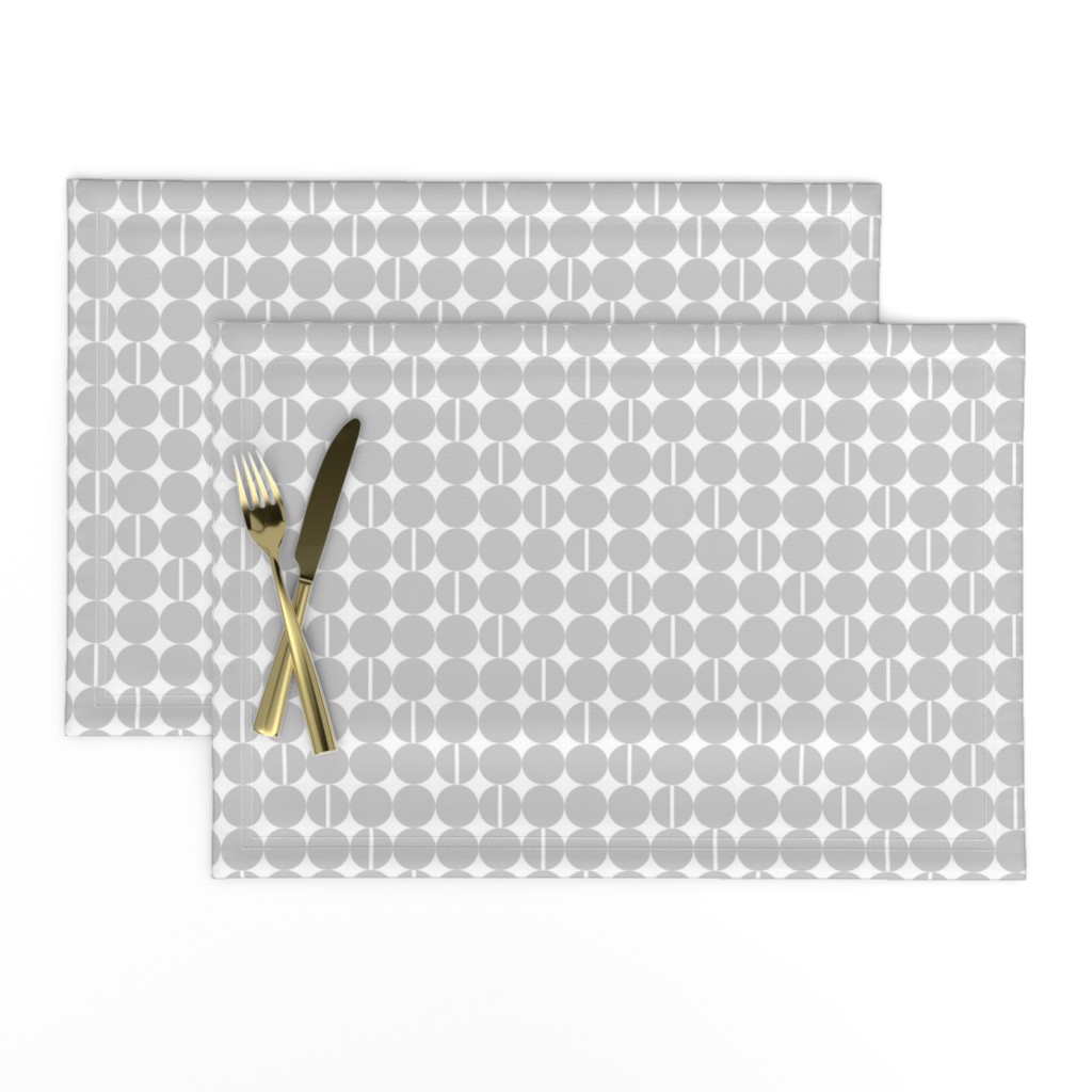 "Core" Small geometric, light gray polkadots on white.