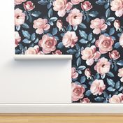 Old Fashioned Moody Roses in Salmon and Blue Grey - large