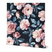 Old Fashioned Moody Roses in Salmon and Blue Grey - large