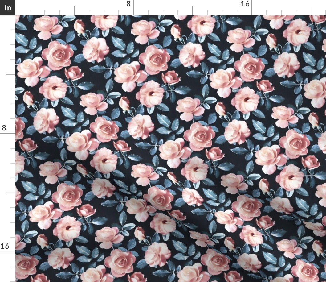 Old Fashioned Moody Roses in Salmon and Blue Grey - small