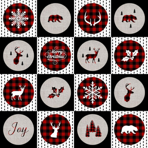 Buffalo plaid patchwork fabric with deer bear