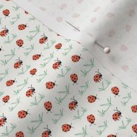 Small Ladybug Characters with Grass on Light Background