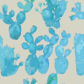 Prickly Pear Rumba – Blue Cacti on Tan