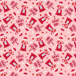 (small scale) I chews you! - pink and red - valentines gum ball machine hearts - LAD20
