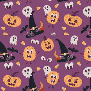 pumpkin, ghost, witch, hat, bat, monster, dead of night, spooky halloween pattern
