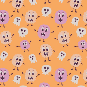 monster, cute, kids, children, halloween, orange, ghost, spooky