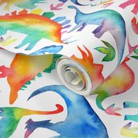 Rainbow Watercolour Dinosaurs -super large scale - rotated