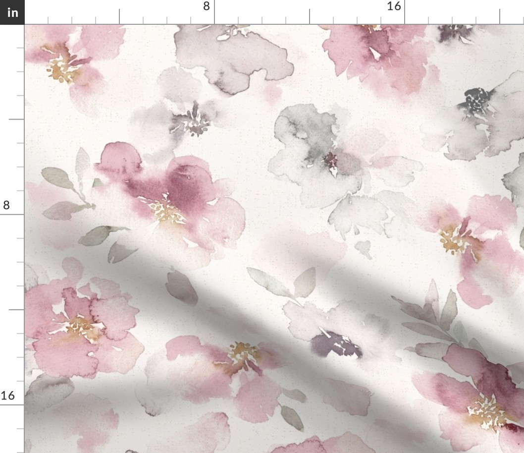 Misty pink floral watercolor - large scale
