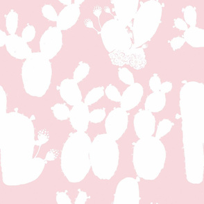 Prickly Pear Rumba – White Cacti on Pink