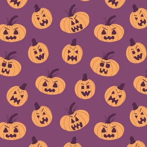 pumpkin, jack o lantern, purple, orange, halloween, spooky