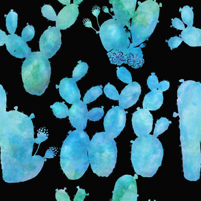 Prickly Pear Rumba – Blue Watercolors on Black