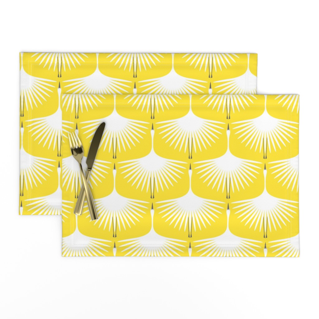 Art Deco Swans - White on Lemon Yellow