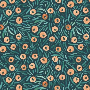 small scale - fields of joy floral - dark teal