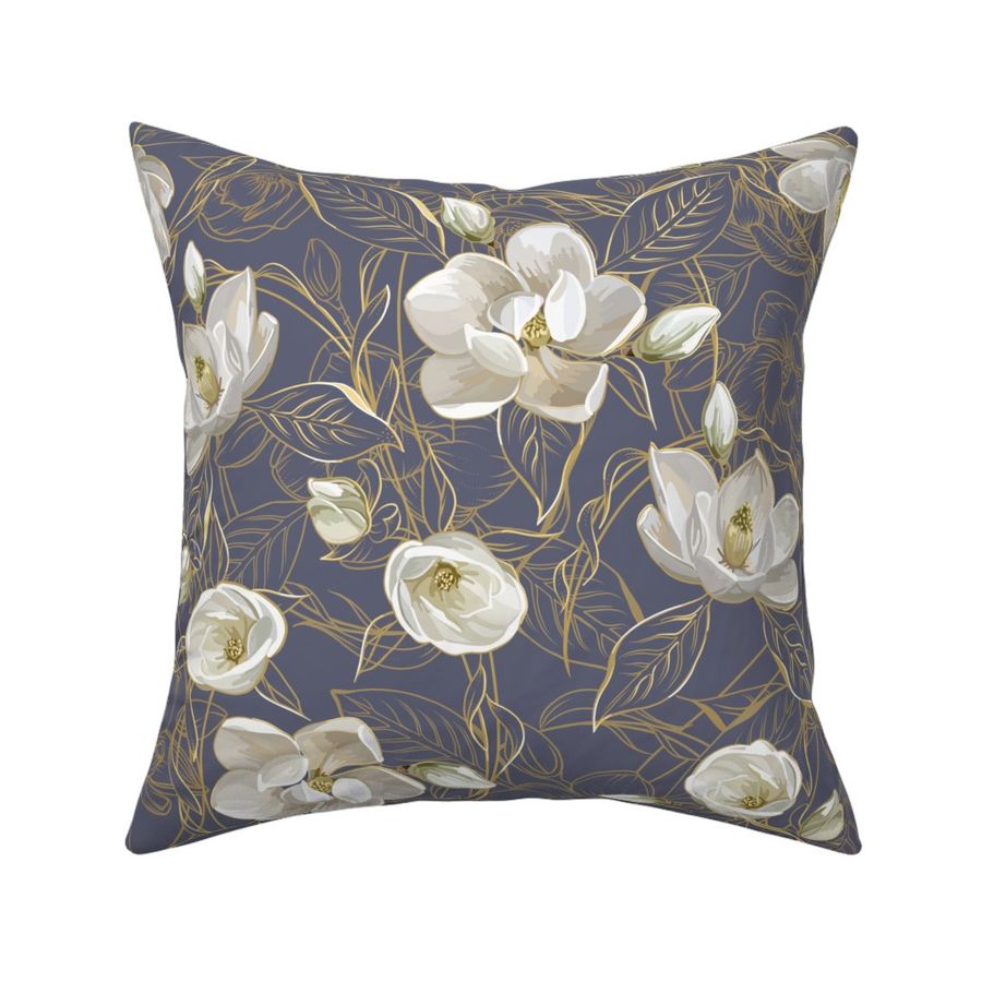 Southern Magnolias | Blue Gray Plum Fabric | Spoonflower