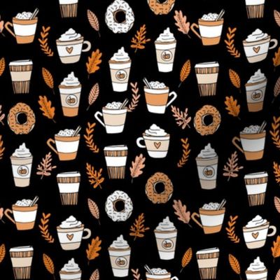 SMALL  pumpkin spice latte fabric coffee and donuts fall autumn traditions black