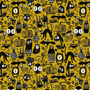 Gothic Halloween Monsters { yellow - mid scale }