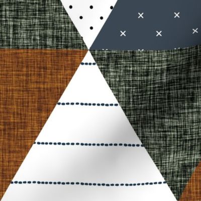 6" triangle wholecloth: rust, slate, olive