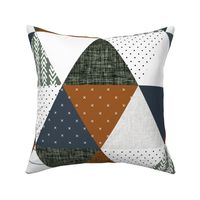 6" triangle wholecloth: rust, slate, olive