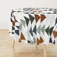 rotated flying geese wholecloth: rust, slate, olive